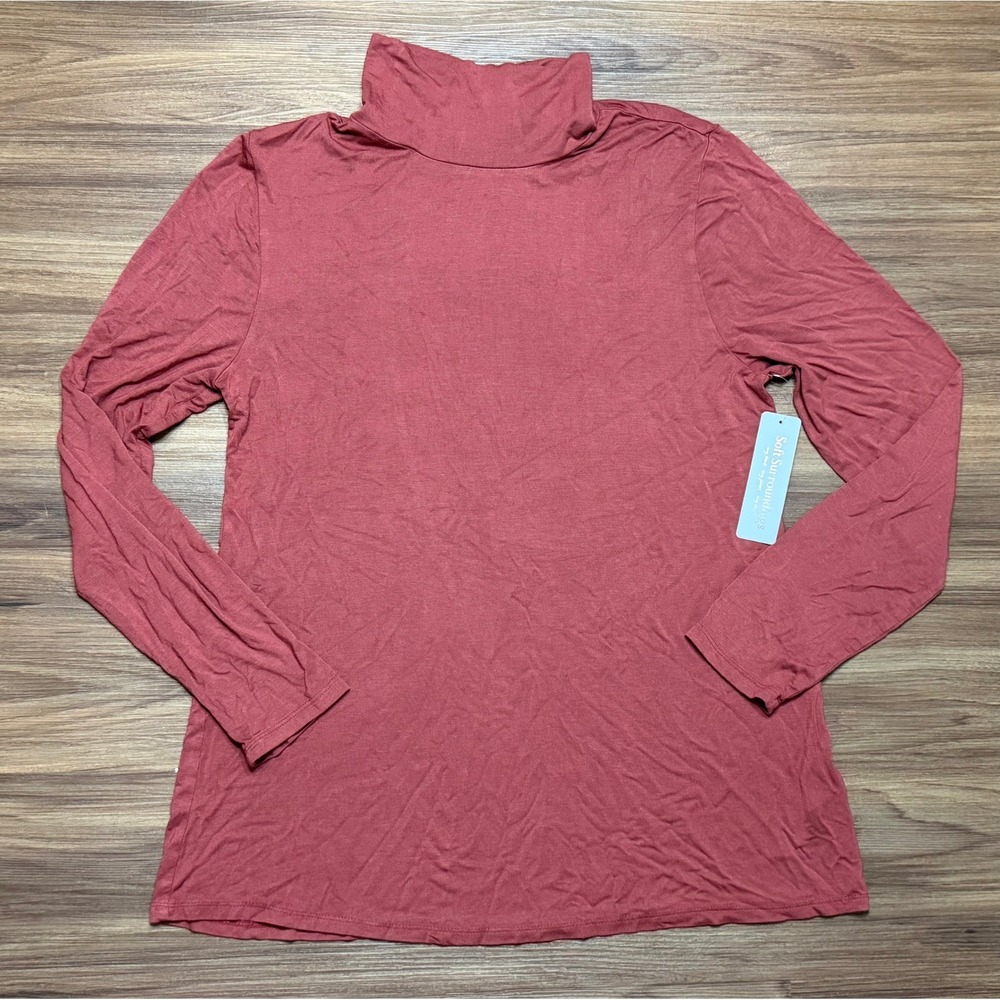 Soft Surrounds Chloe Turtleneck Tunic Jersey Top Clay Red Rust Long Sleeve Sz M